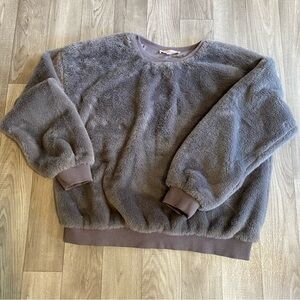 Philosophy Cozy Faux Fur Crew Neck Top L Brown